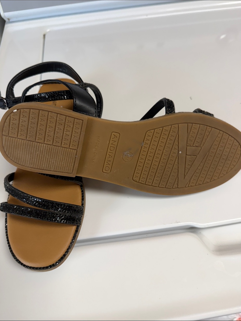 Andiamo Black Crystal-Strap Women's Sandals - Picture 3 of 3